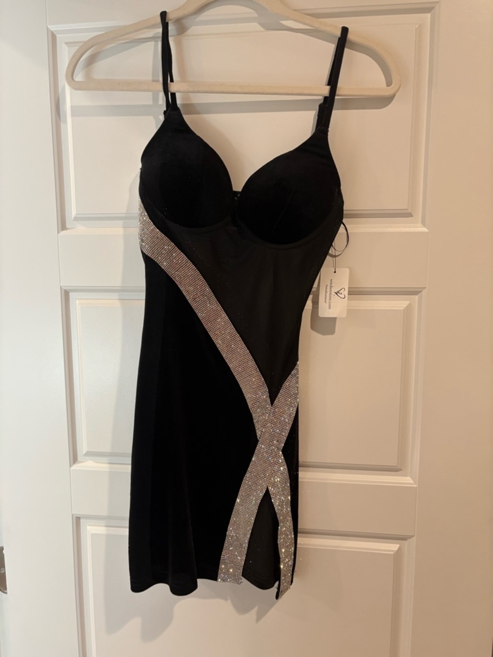 Windsor Black Slip Dress with Rhinestone Stripe